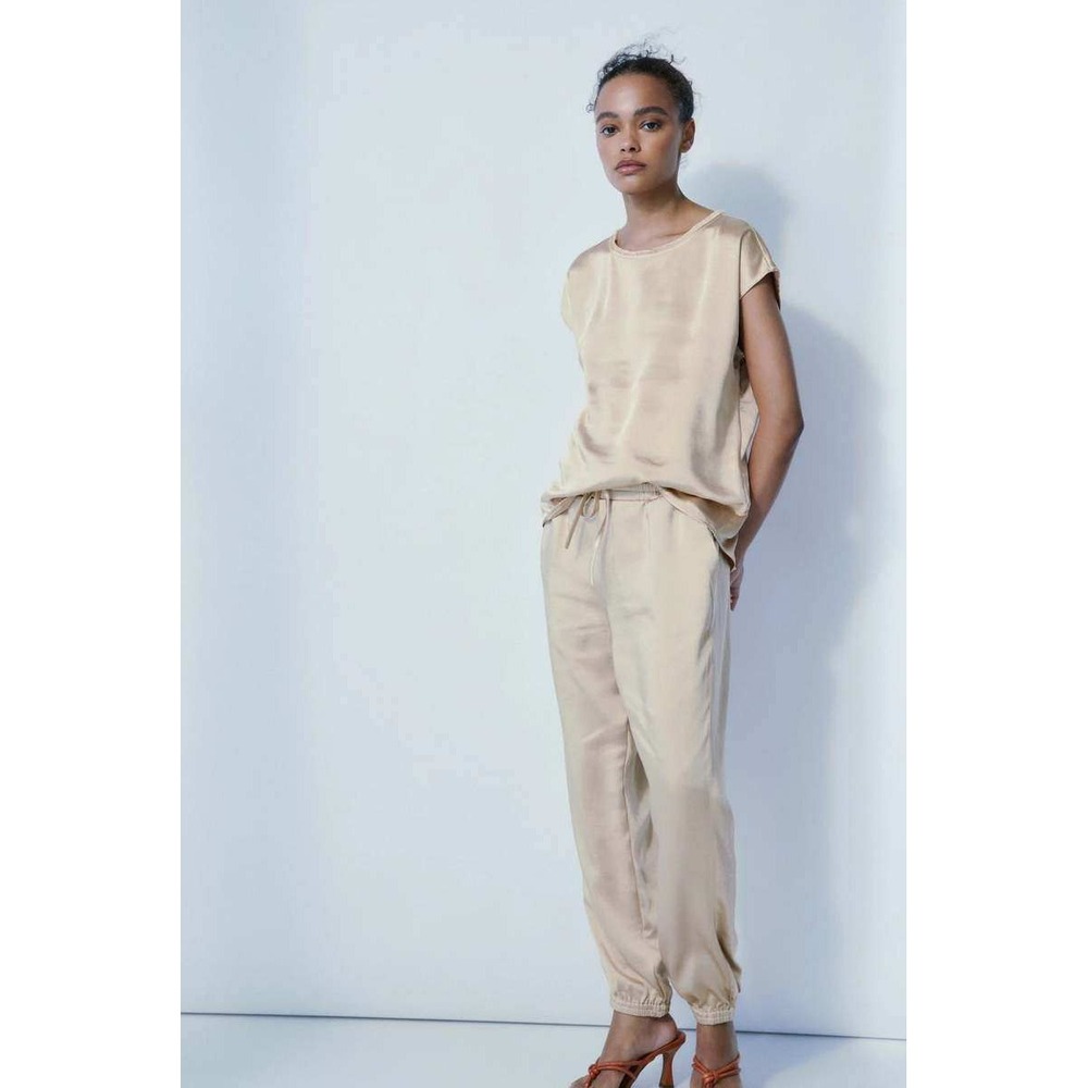 Melissa Nepton Baya Satin‎ Jogger Pants Champagne Gold Viscose M